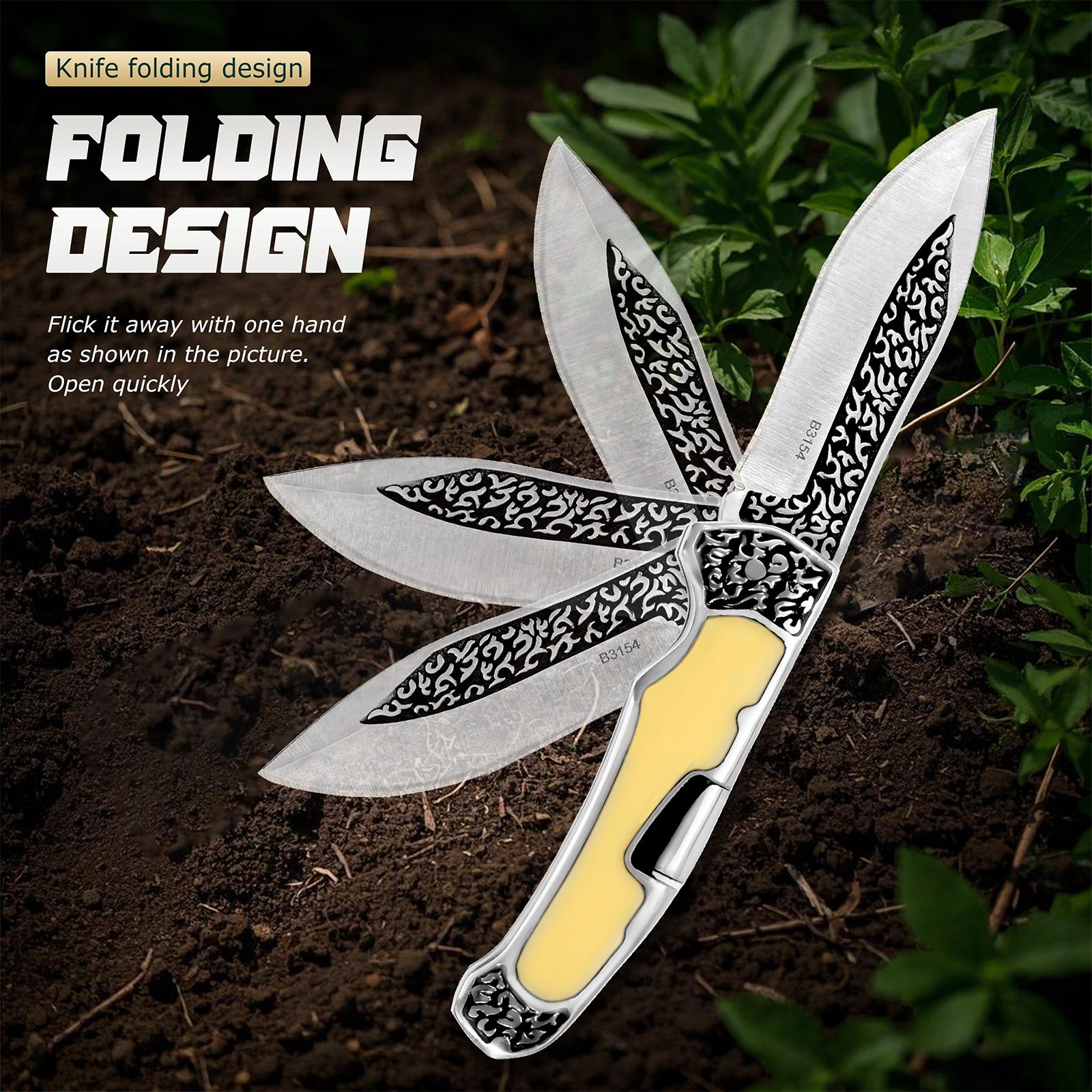 Exquisite carved pattern kitchen fruit knife, sharp blade, easy to cut meat, suitable for outdoor barbecue, camping, hiking, men's gift