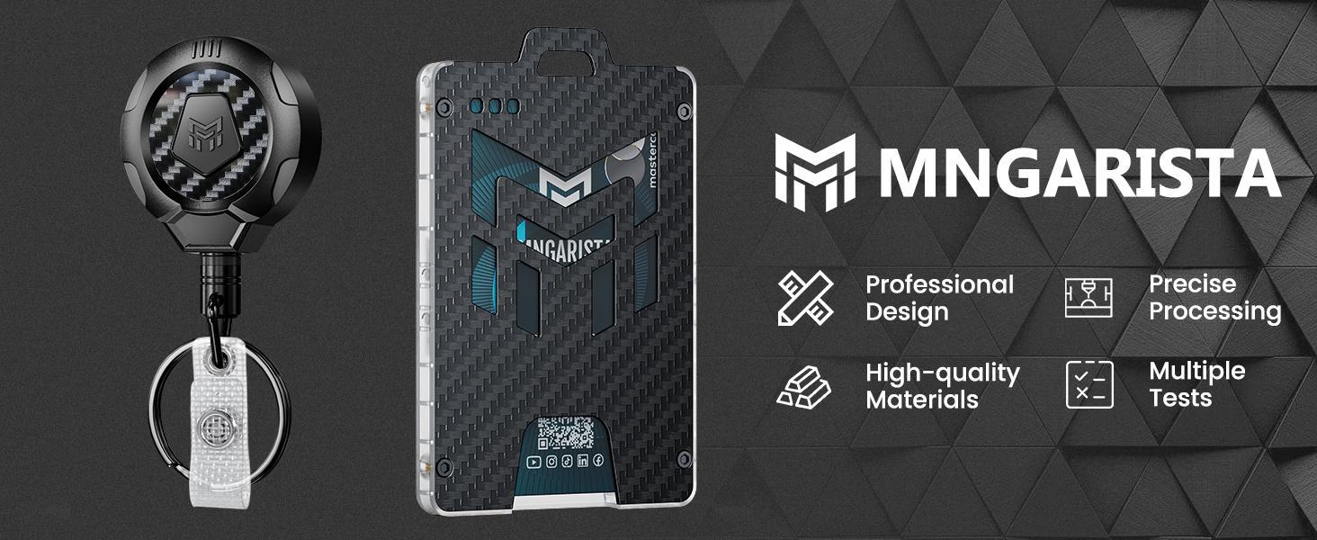 MNGARISTA Retractable Badge Holder, Heavy Duty Badge Reel Keychain with Belt Clip, 3K Carbon Fiber ID Card Holder Lanyard with 32.26" Retractable Key Chain, Black SpringStatements