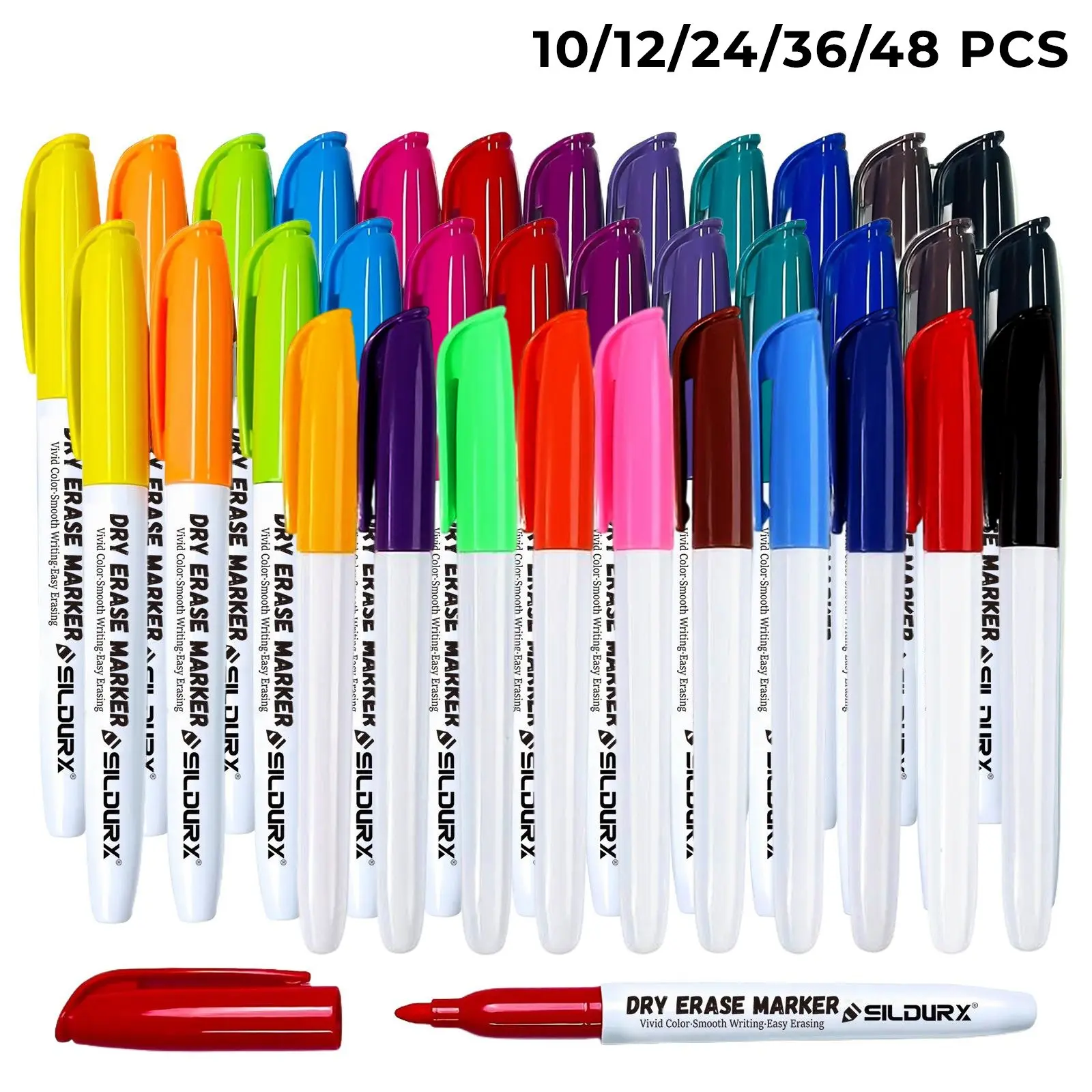 Dry Erase Fine Tip Markers, Easy Erase, Whiteboard Markers, Bulk Markers 10/12/24/36/48pcs, Marker Set, 12 Colors, Kids & Adults, Classroom Colorful Markers, Whiteboard Pen, Marker Pens
