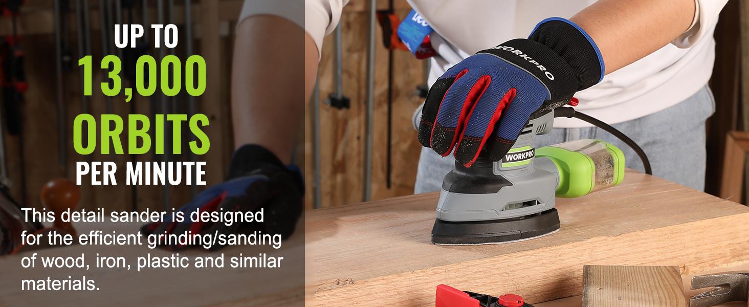 WORKPRO 5-Inch Random Orbit Sander, 6 Variable Speeds 7000 to 14000 RPM, 2.5 Amp Electric Sander for Woodworking with Dust Collector, 15pcs Sandpapers