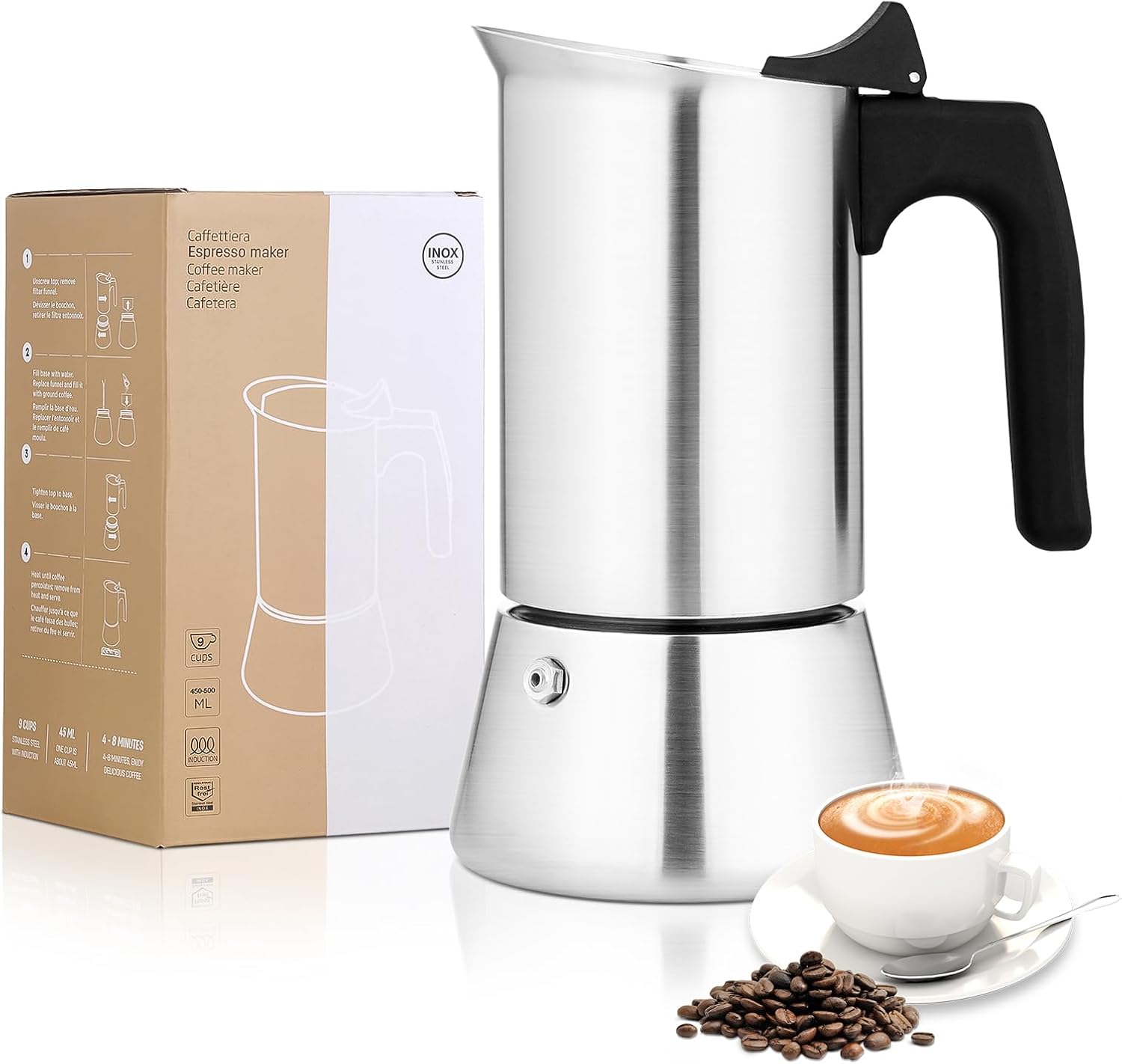 Espresso Maker Stainless Steel Moka Pot, 6 cup Espresso Coffee Pots 300ml/10oz(Espresso Cup=50ml/1.7oz), Italian Coffee Maker for Induction Cookers Hobs, Cafe Maker for Camping Home Espresso Maker Stainless Steel Moka Pot, 6 cup Espresso Coffee Pots 300ml/10oz(Espresso Cup=50ml/1.7oz), Italian Coffee Maker for Induction Cookers Hobs, Cafe Maker for Camping Home