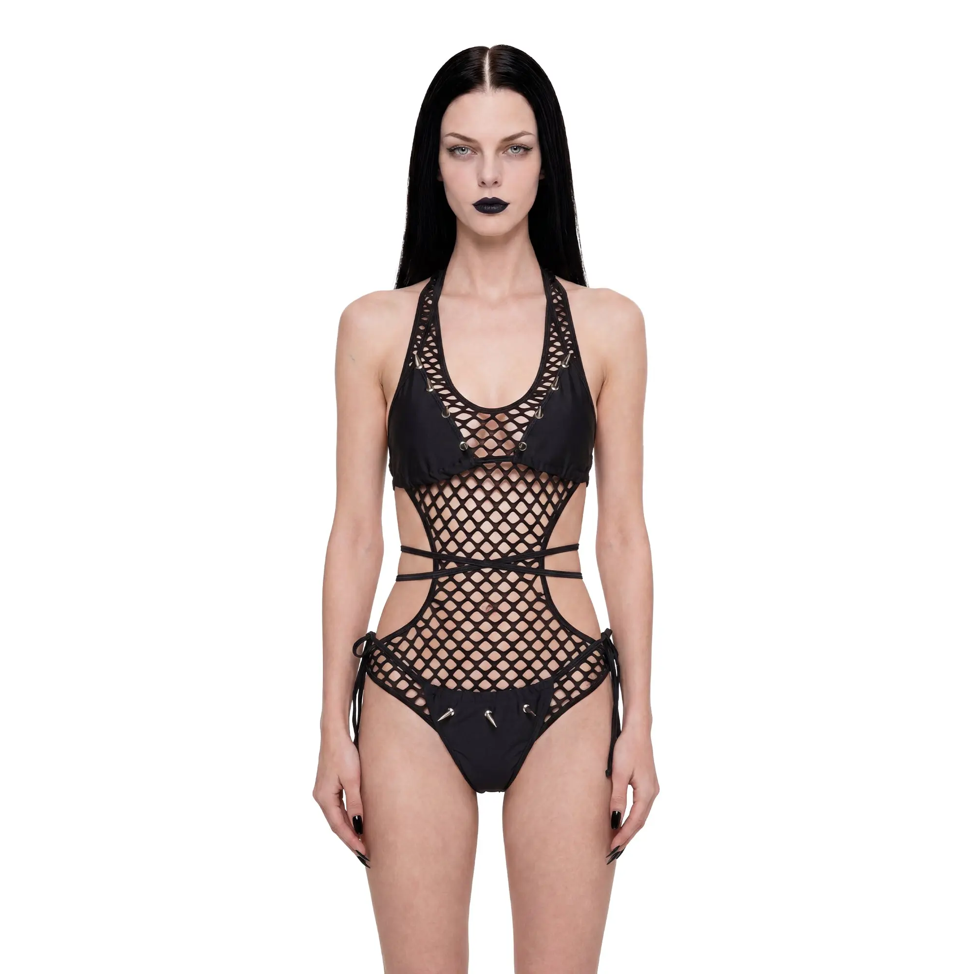 Death Angel Studded Bikini Bodysuit Set