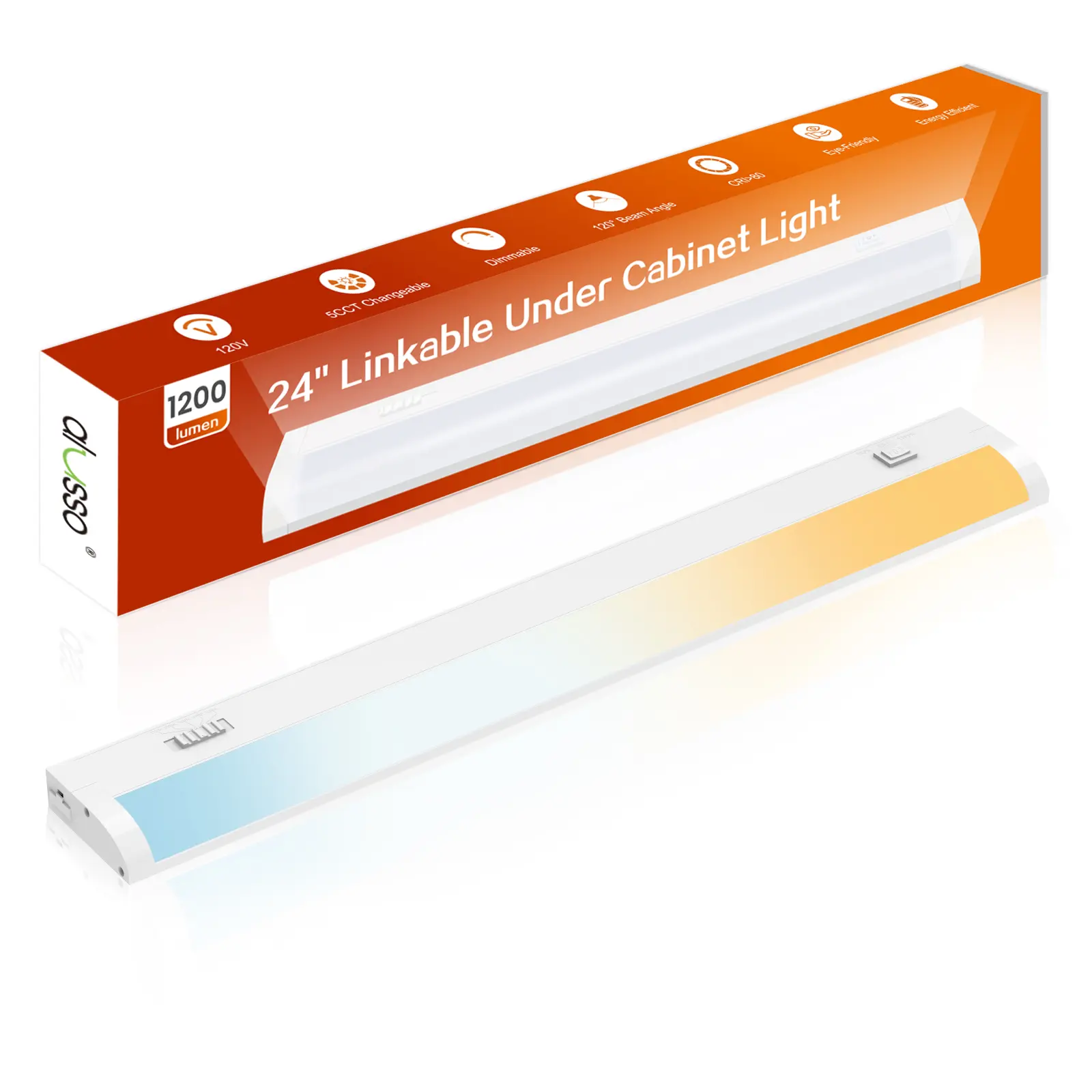 ALUSSO 24 Inch LED Under Cabinet Lighting Hardwired & Plug in, 5CCT Color Selectable 2700K-5000K Dimmable 15W 1200LM High Brightness, CRI 90 Strip Linkable Under Counter Lights for Kitchen, 1 Pack