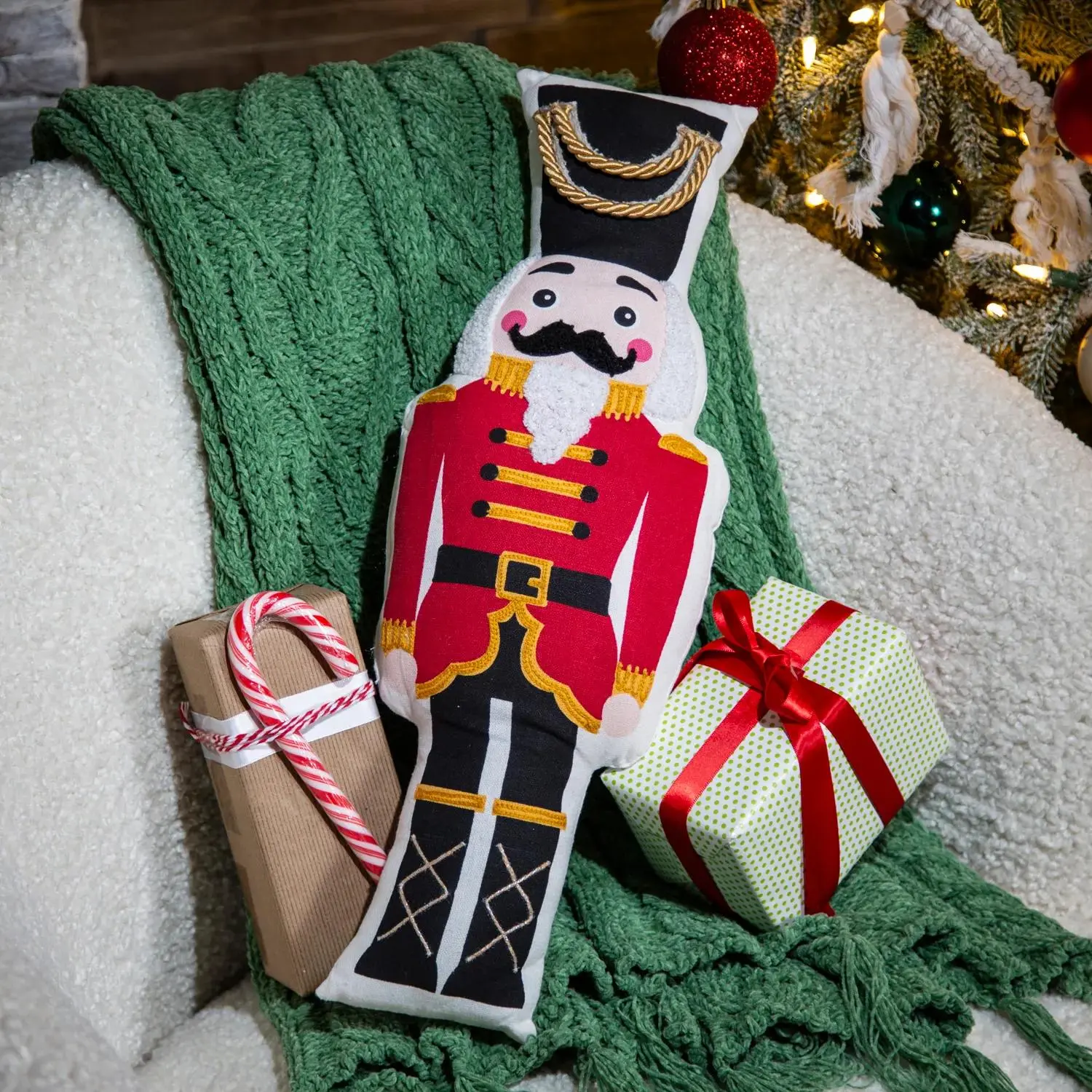 19" x 7" Multicolor Nutcracker Figure 100% Cotton Christmas Pillow - Soft Home Decor Ornament, Imported Indoor Festive Decoration, Ideal Family & All Ages Holiday Gift for Chair Use