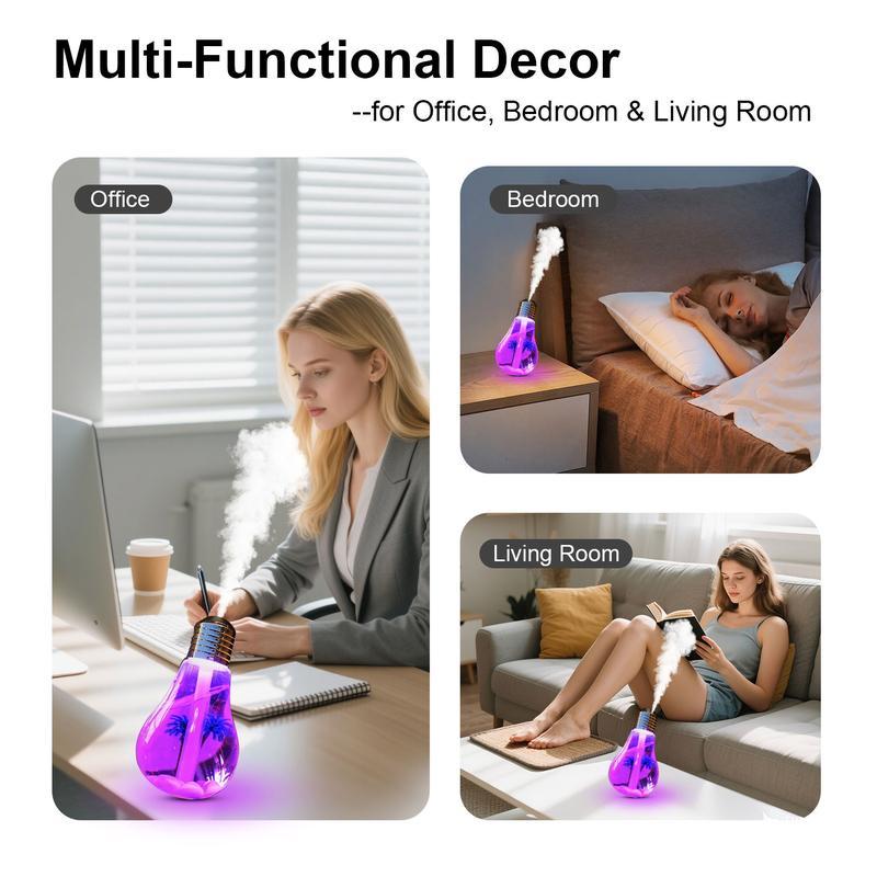 [Holiday Haul] 7-Color Auto-Changing Bulb Humidifier: 400ml Aroma Diffuser with Decorative PET Insert, 6H Quiet Mist, Essential Oil Diffuser for Home Office Yoga, Mood Light | Control: Hold 3s for Light (Auto-Cycle), Press Once for Mist