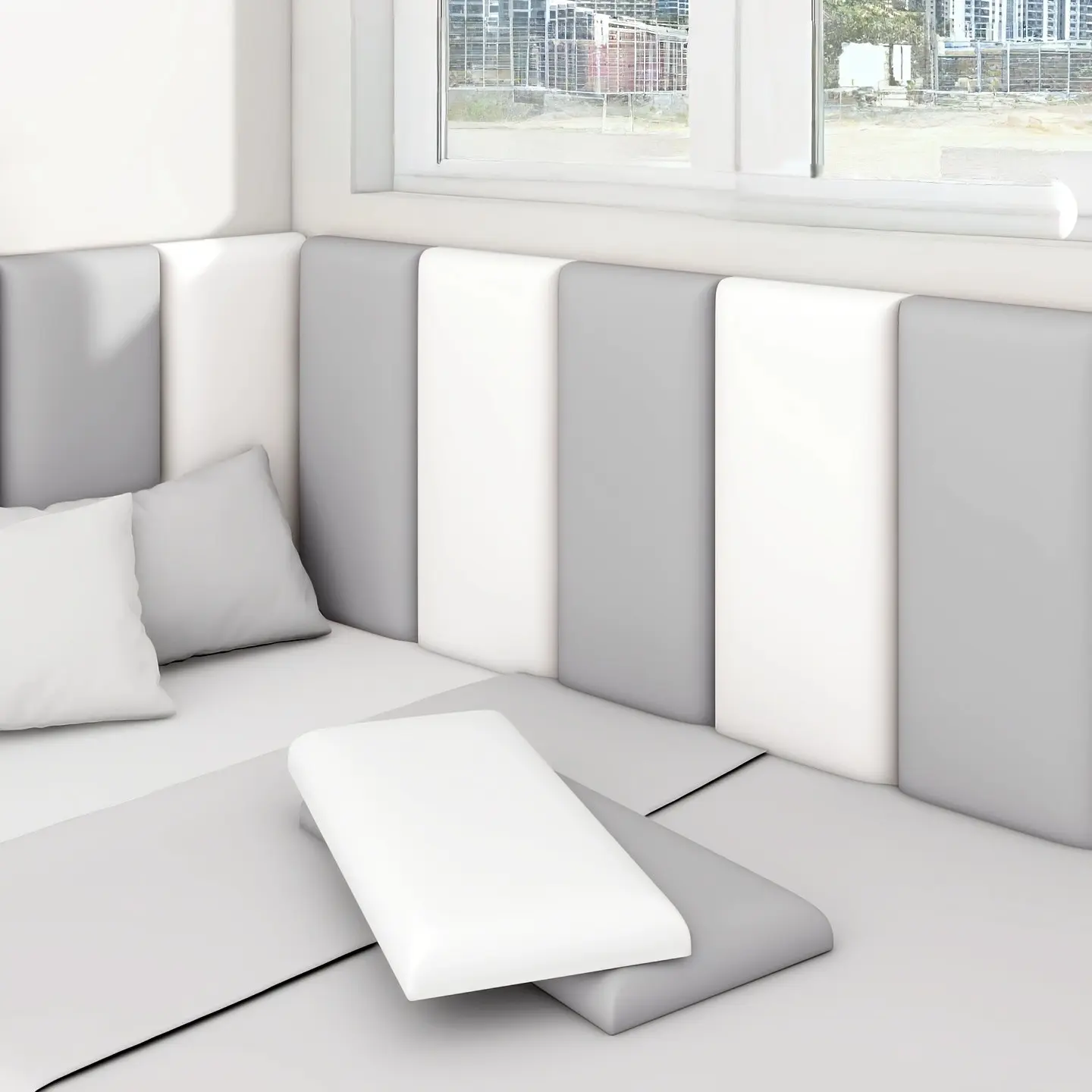 6pcs Luxury Self-Adhesive 3D Corner Headboard, Pu Headboard, Noise-Canceling Soft Padding Bed Headboard for King Size/standard Beds, Easy Tool-Free Installation, Padded Headboard