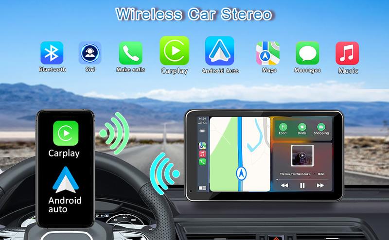 Portable Wireless with Apple CarPlay and Android Auto Screen for Car, 7" HD Touch Screen Car Stereo with Mirror Link, Bluetooth 5.2, Backup Camera, AUX,FM Transmitter for All Vehicle Portable Wireless with Apple CarPlay and Android Auto Screen for Car, 7" HD Touch Screen Car Stereo with Mirror Link, Bluetooth 5.2, Backup Camera, AUX,FM Transmitter for All Vehicle