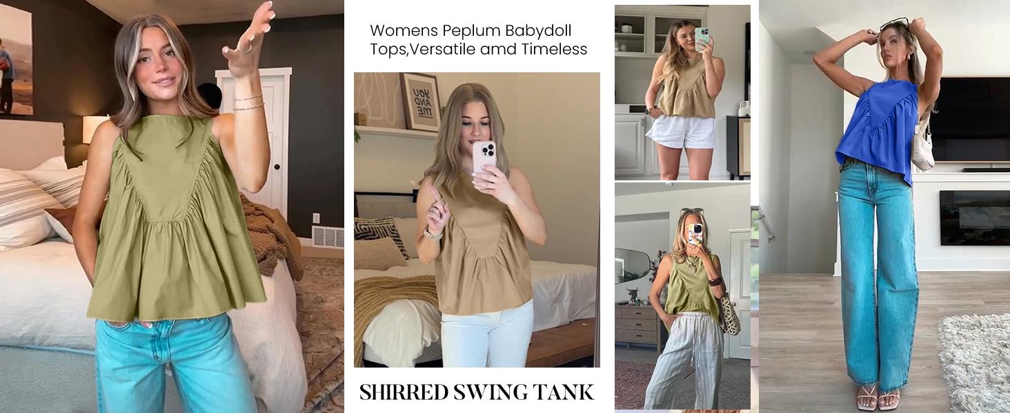 SCUSTY Womens Sleeveless Peplum Top Swing Tank Loose Fit Back Button Casual Blouse Ruffled Shirts SCUSTY Womens Sleeveless Peplum Top Swing Tank Loose Fit Back Button Casual Blouse Ruffled Shirts