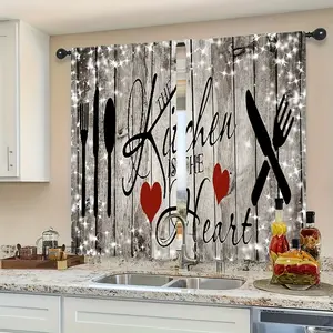 2pcs of Semi-Transparent Curtains Made of Polyester, Vintage Café Curtains Suitable for European Tableware, Kitchen Curtains for a Farmhouse, And Home Decor for The Living Room And Bedroom, Designed for Rod Pocket Installation