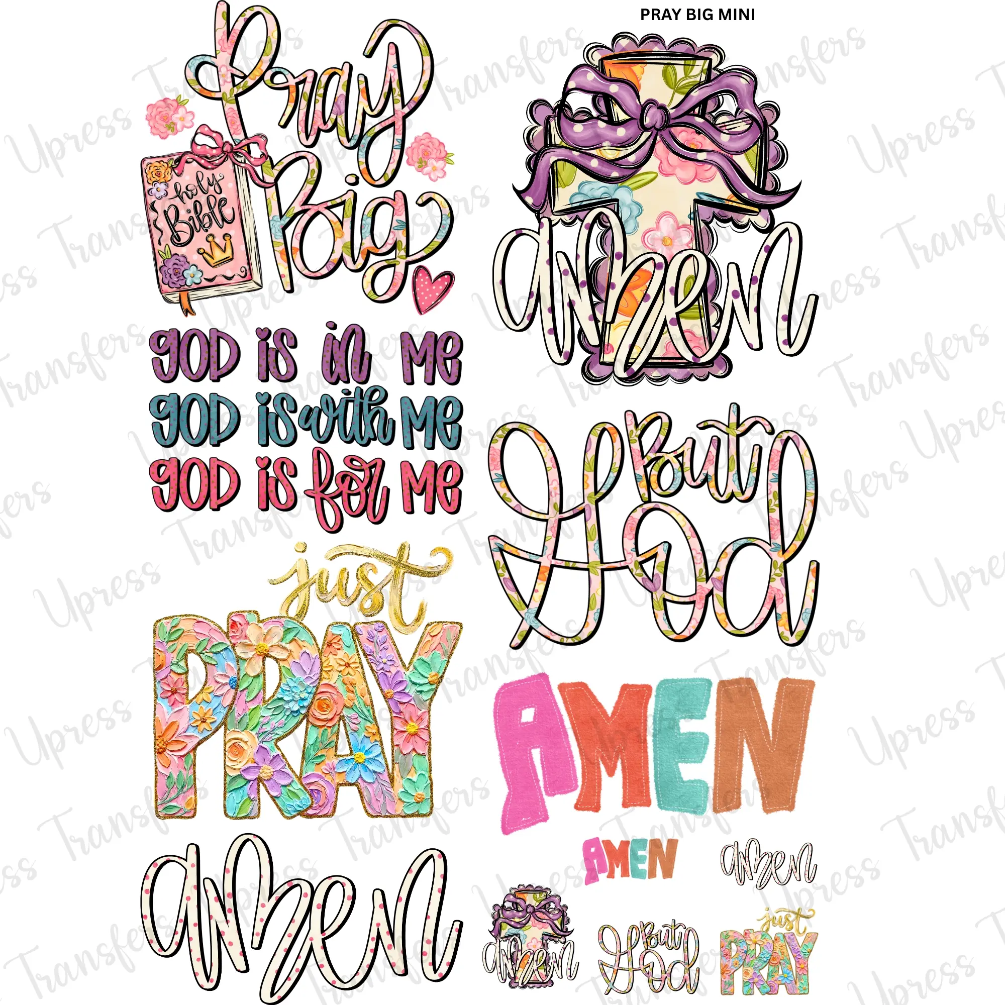 Pray Big Mini DTF Transfer Gang Sheet 24.5" Wide x 36" Long Direct To Film Trendy Vibrant Designs for Stylish Wardrobe