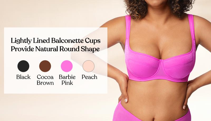 HSIA Starry Night Plus Size Glass-Shimmer Fabric Mesh 4mm Lightly Padded Wide Straps Lifting Support Underwire Bra High Side Coverage Natural Push Up Effect Sexy Demi Low Cut T Seam Structure