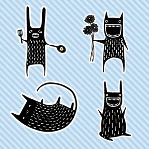 Weirdcore Monster Sticker books Set 4PCS, Garden Monster, Black Rabbit, Kawaii Cat & Breakfast Egg Creature, Vinyl Decals for Laptop, Water Bottle