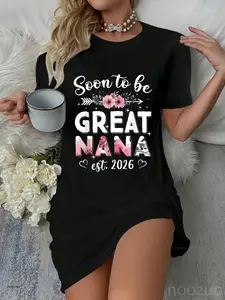 Womens Soon to be Great Nana est 2026 Mom Pregnancy Casual Dress
