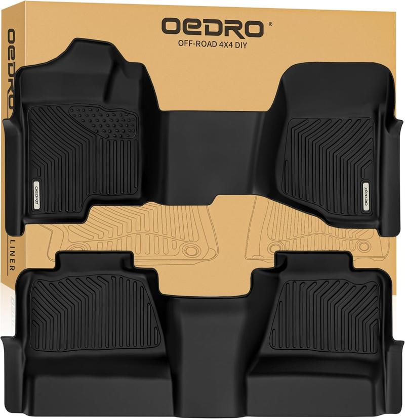 OEDRO Floor Mats Fit for 2007-2013 Chevy Silverado/GMC Sierra 1500 Crew Cab & 2007-2014 Chevy Silverado/GMC Sierra 2500HD/3500 HD Crew Cab (Without Storage Box), TPE All-Weather Floor Liners, 1st and 2nd Row