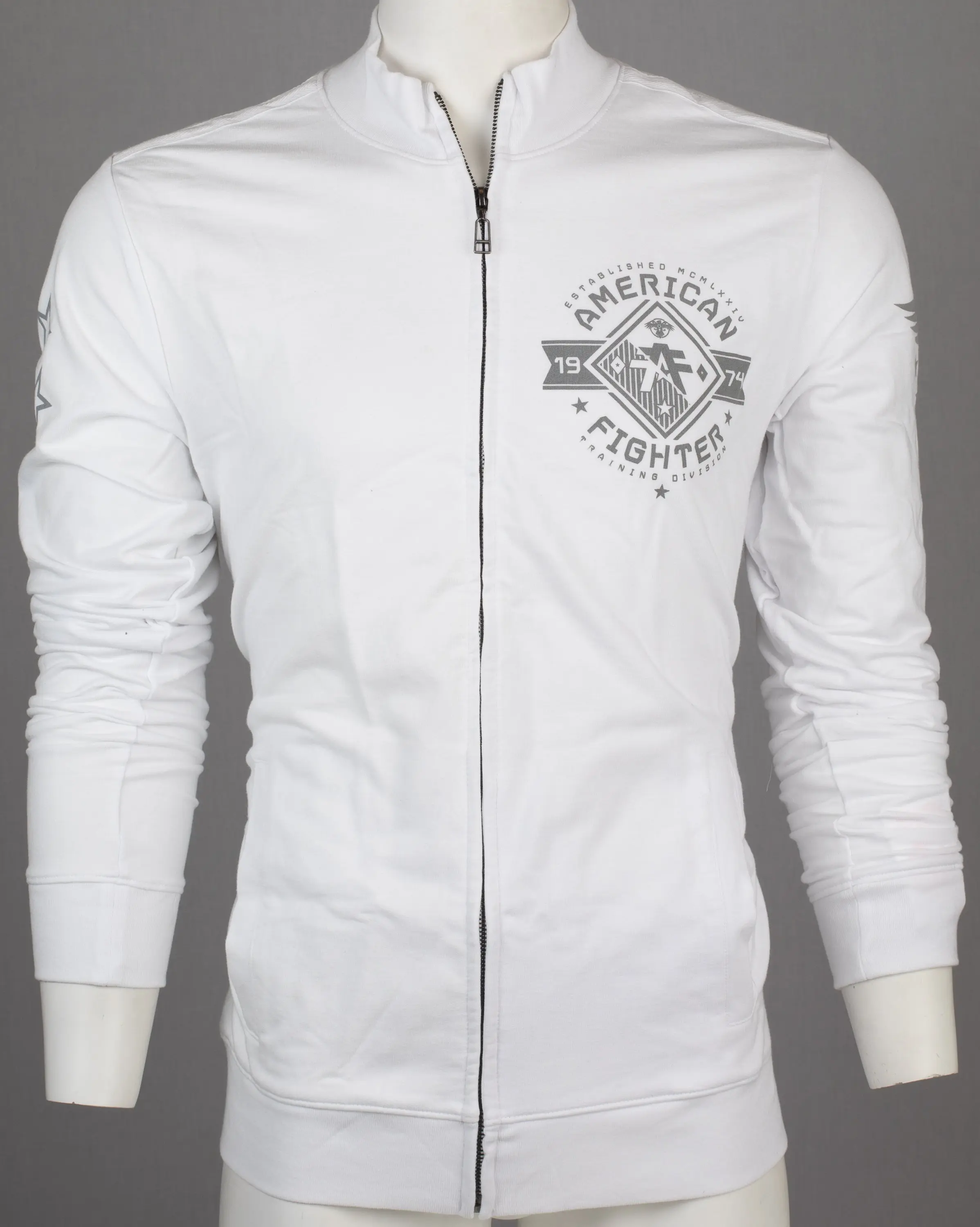 American Fighter Men's Massachusetts Track Jacket - Casual Lightweight Full-Zip 100% Cotton Long Sleeve Top, Massachusetts Style Casual, All Seasons, Cold Wash, Coats, Longsleeves, Front Zip-Up