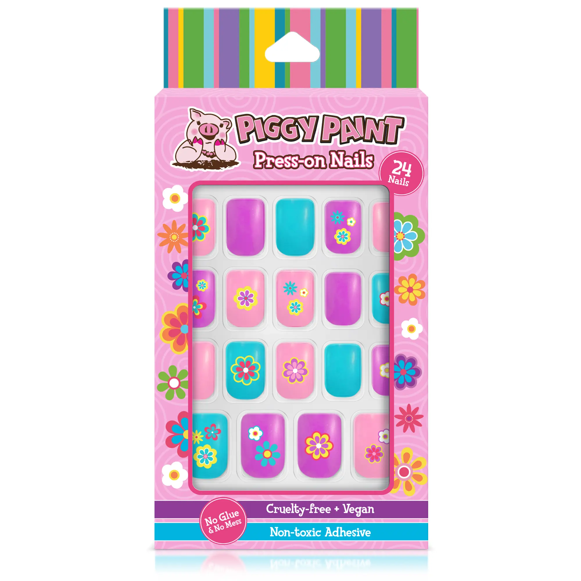 Piggy Paint Flower Power Press-on Nails for Kids - 24 Cute Flower Designs, Cruelty-free & Vegan, Non-toxic Adhesive, Easy Press-on, No Mess