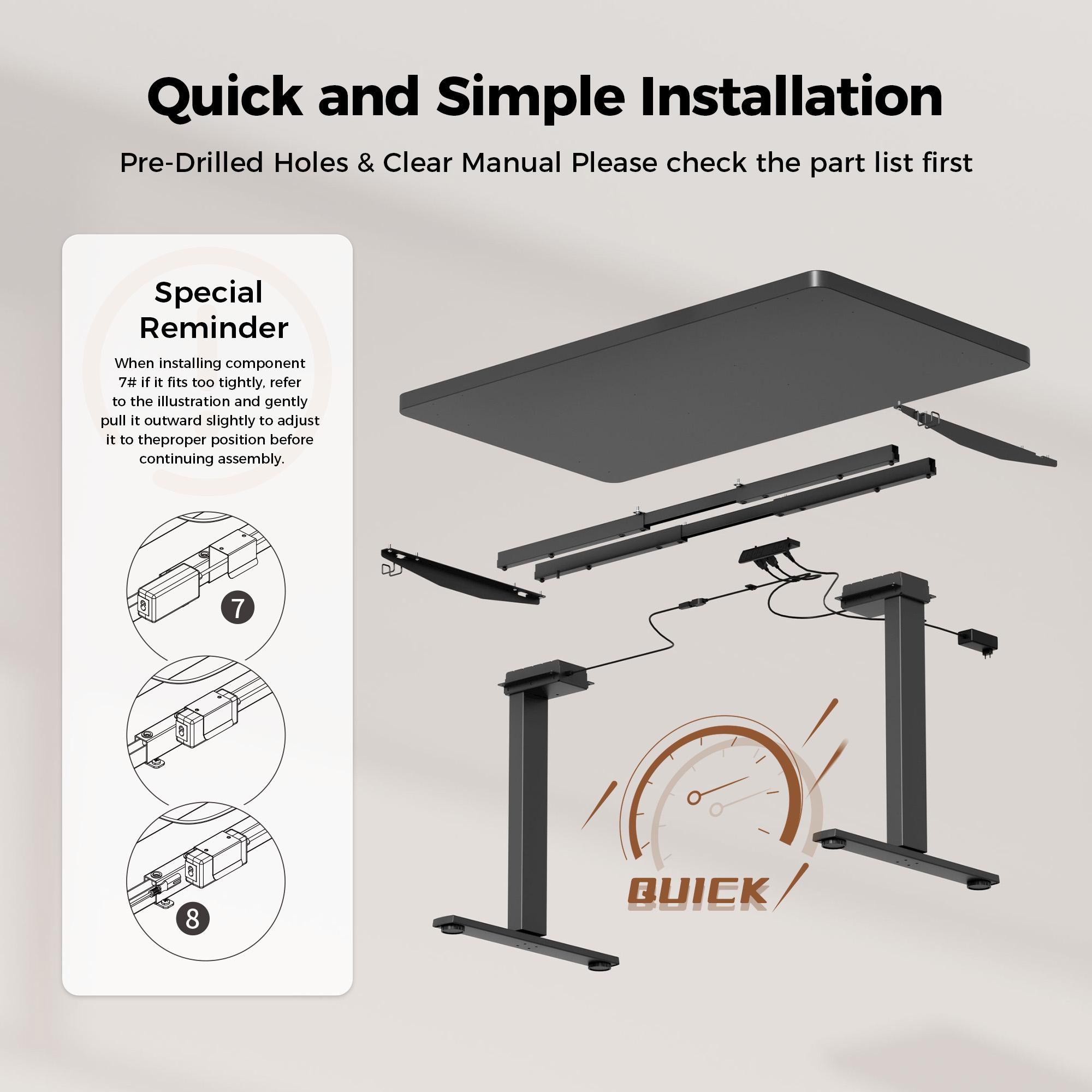 Dual Motor Electric Adjustable Standing Desk, Computer Desk with Memory Controller, Home Office Desk with Seamless tabletop,265 lbs Weight Capacity,Black/White/Rustic Brown/Oak(Two packages)