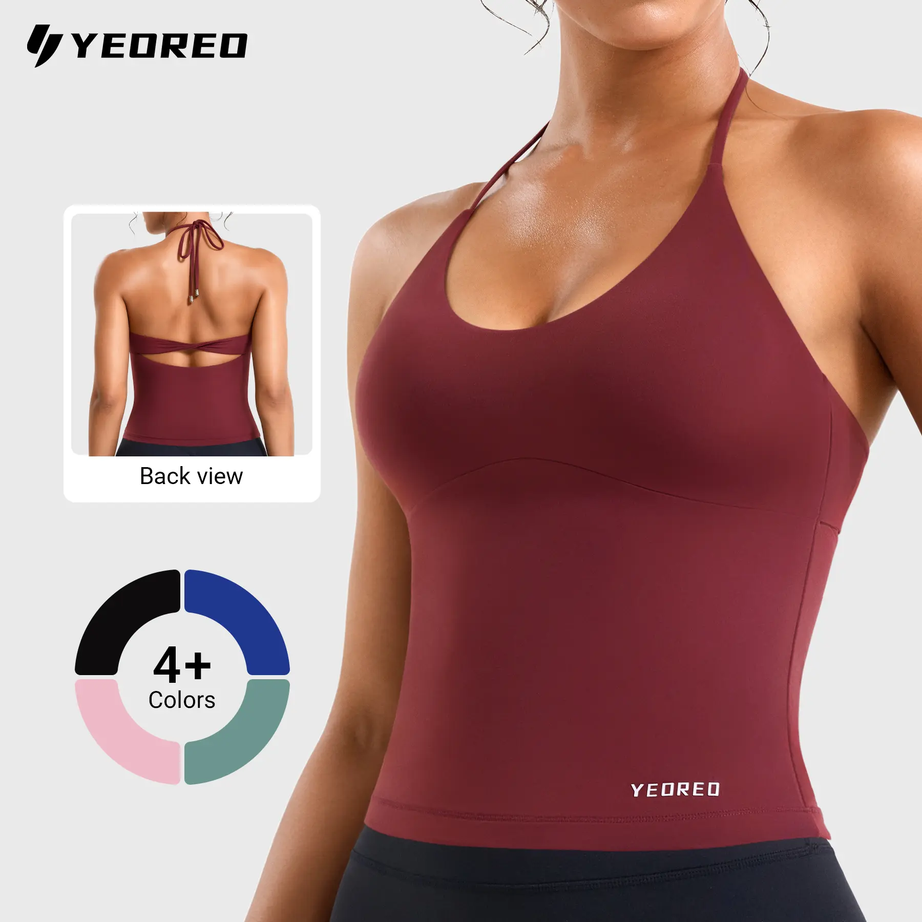 YEOREO CoreFlex Women's Tie Halter Twist Back Tank Top | Padded Workout Yoga Cop Top Going Out Y2k Trendy Summer Camisole tiktokshopbacktoschool sohochic