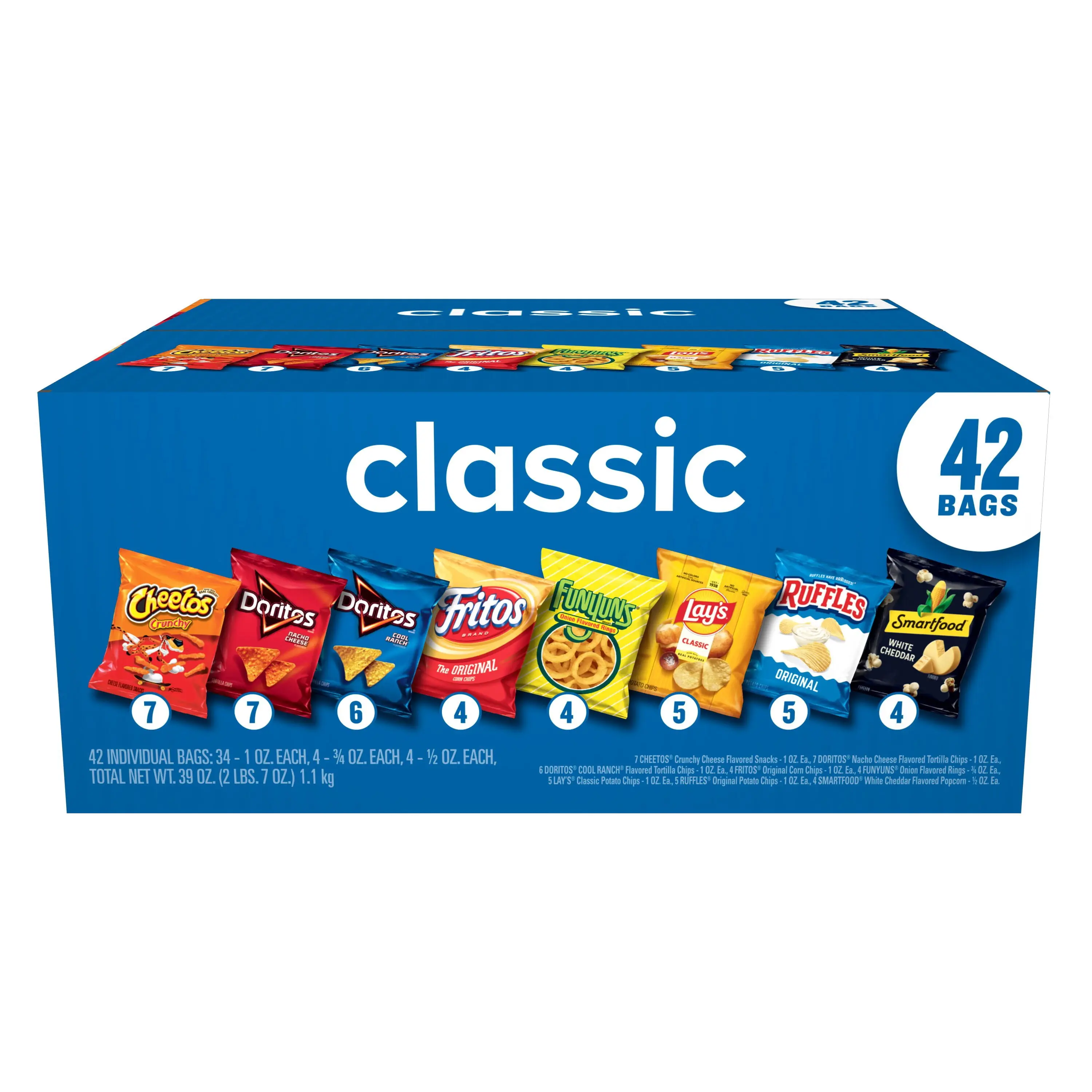 Frito Lay Classic Blend Variety Mix Snacks - Mega Size, 1 oz Potato Chips, Cheetos Crunchy, Cheddar Popcorn, 42 Count, Easy to Store, Ideal for Family Party