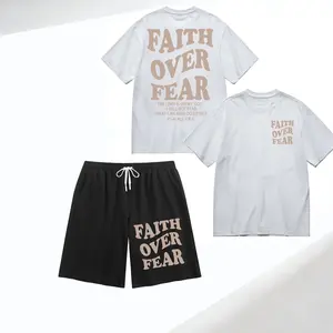 Women's "Belief Overcomes Fear" T-shirt and casual shorts set, 100% cotton, a truly meaningful Mother's Day/Father's Day gift.