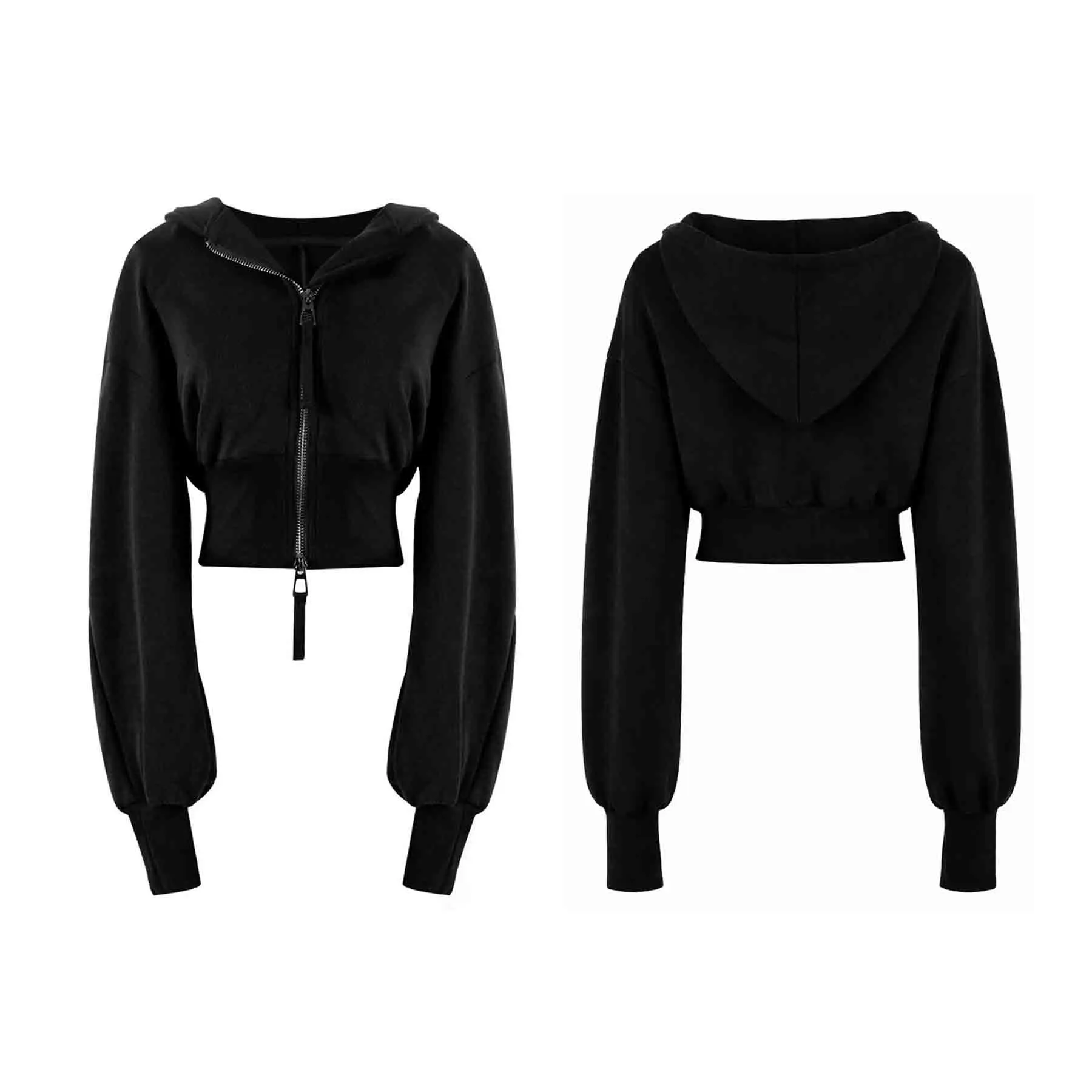 Arssm Cropped Hoodie Double Zipper Workout Jacket With Thumb Holes | Women's Stylish Athletic Crop Top Fabric Womenswear Ziphoodies
