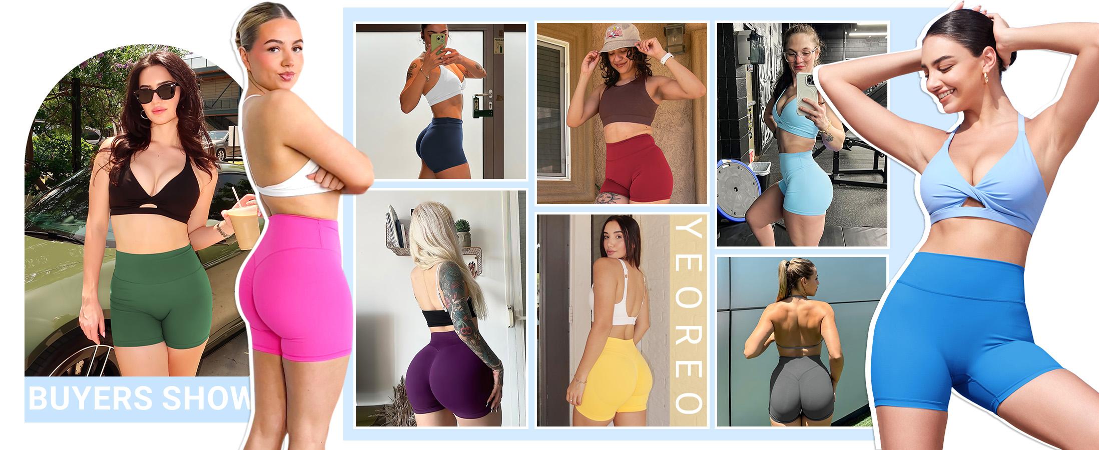 YEOREO Women's Biker Shorts 4.5" Workout Gym Shorts Craze High Waist Tummy Control Hidden Scrunch Running Yoga impact