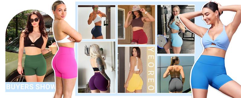 YEOREO Women's Biker Shorts 4.5" Workout Gym Shorts Craze High Waist Tummy Control Hidden Scrunch Running Yoga impact