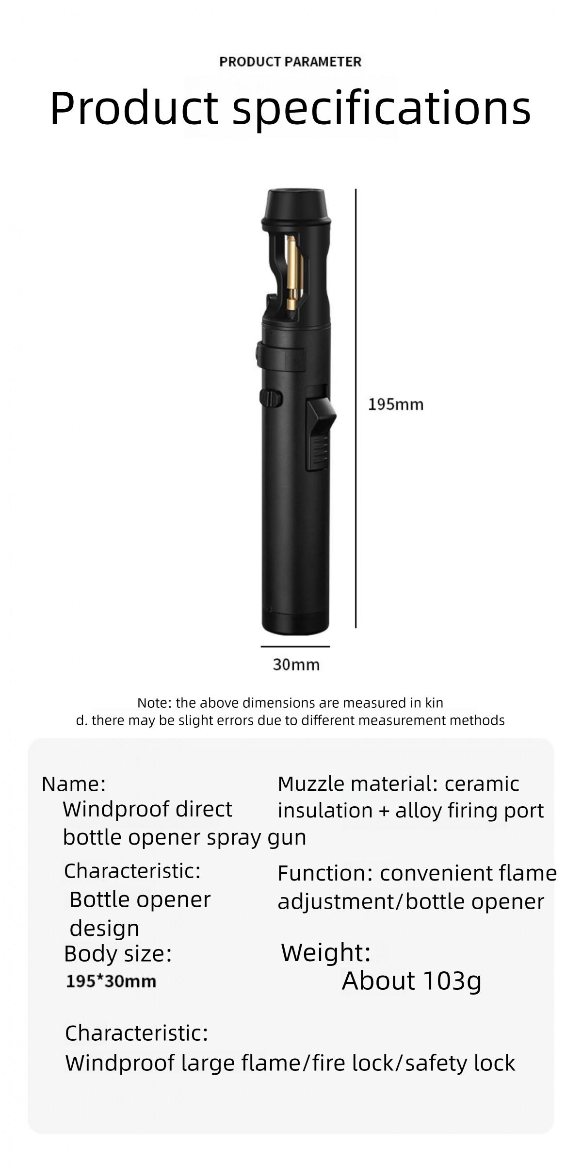 Windproof Lighter, Adjustable Flame Size High Temp Torch Lighter, Durable Zinc Alloy Bottle With Opener, High Temperature 1300 °   C Proof Igniter For Camping Grilling And Emergency Use Torch Lighters Refillable (No Fuel)