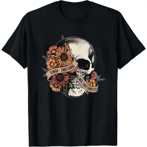 Kinda Emotional Kinda Emotionless Skull Sweatshirt, Skull With Flowers Pullover, Vintage Gothic Skull Crewneck, Fall Aesthetic Cozy Shirt