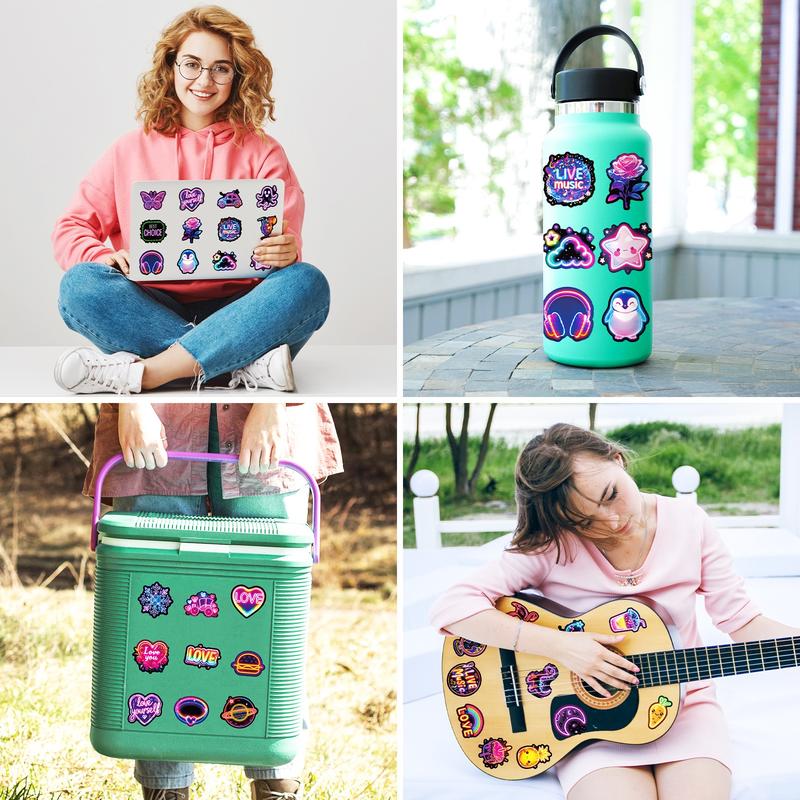 Neon Stickers 50pcs Trendy Hot-Selling 4 Series Waterproof DIY Stickers for Laptops Water Cups Phone Cases Personalized Expression