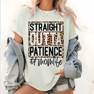 [100% Cotton] Straight Outta Patience T Shirt, Mom Life Leopard Tops, Mom'S Country Shirt, Country Mama Tee, Mother'S Day Shirt, Mama Shirt Western, Gift For Mom T-Shirt For Men And Women