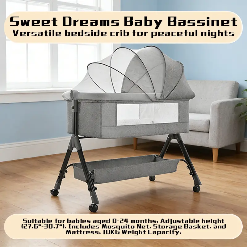 3-in-1 Baby Bassinet Bedside Sleeper with Wheels, Arms Reach Co-Sleeper, All-Mesh Breathable Design, Mattress, Incline Option, 5 Adjustable Heights – Bassinet for Baby (Newborn to 6 Months Infant) Portable Nursery Center Diaper