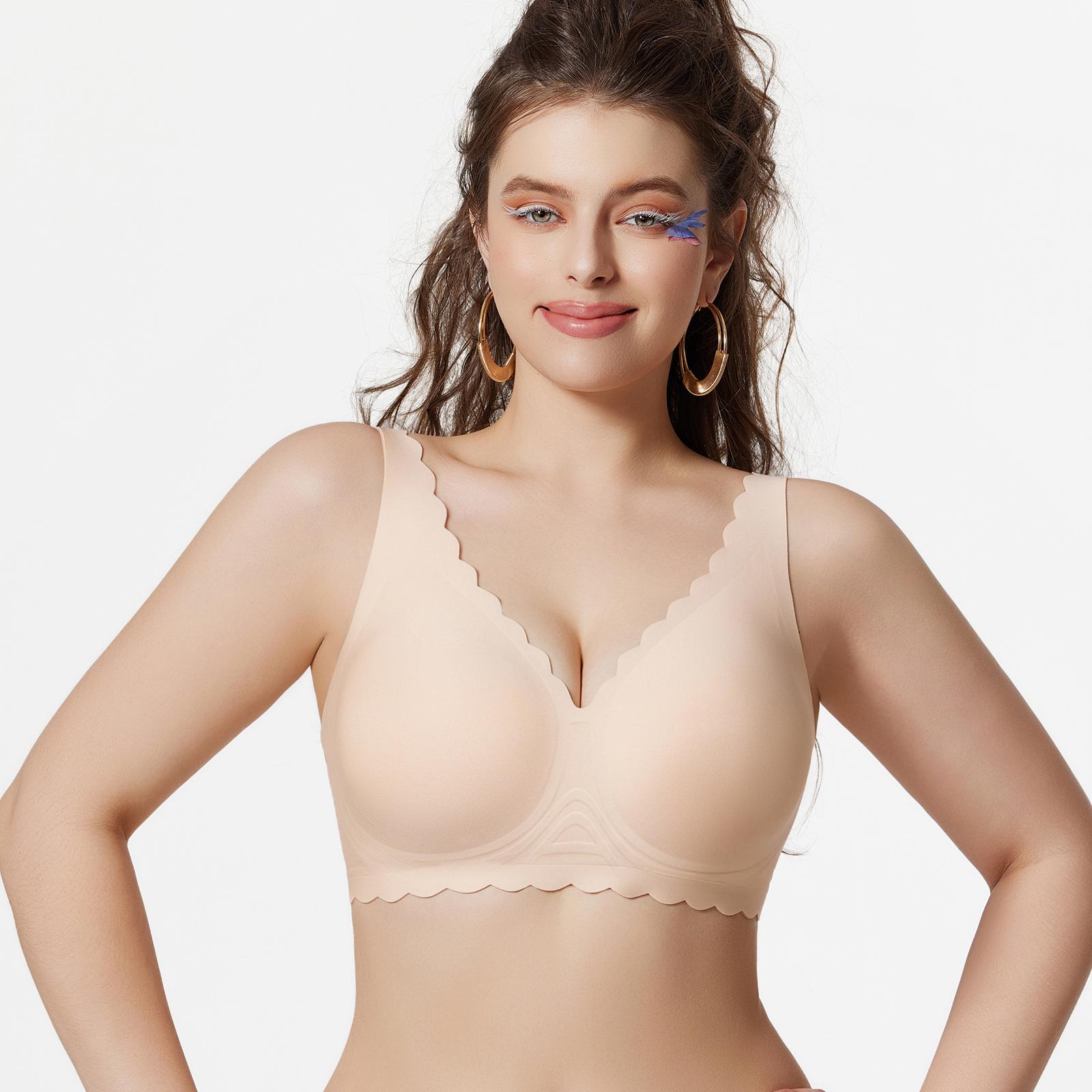 1/2/3/4PCS Jelly Push Up Wireless Bra Womens Scalloped Comfortable Wireless Bras Bralettes Seamless Tshirts Bras Deep V Everyday Bras S 3XL