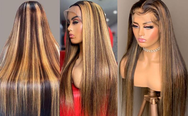 【Lemoda Outlets Deals】Lemoda Outlet Deal Highlight Straight Human Hair Lace Front Wigs 13x4 Ombre 4/27 Lace Frontal Wig 12A 180 Density Virgin Human Hair Wigs Pre Plucked