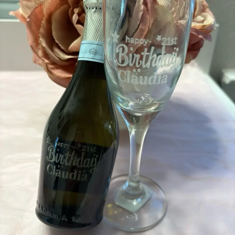 Personalized Birthday Champagne Bottle & Flute Set | Custom Laser Engraved | 21st 30th 40th Birthday Gift for Her | Name + Message | Luxury Gift Set