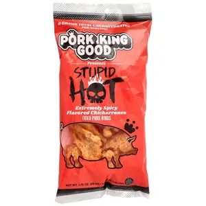 Pork King Good Flavored Chicharrones, Stupid Hot, Extremely Spicy, 1.75 oz (49.5 g)