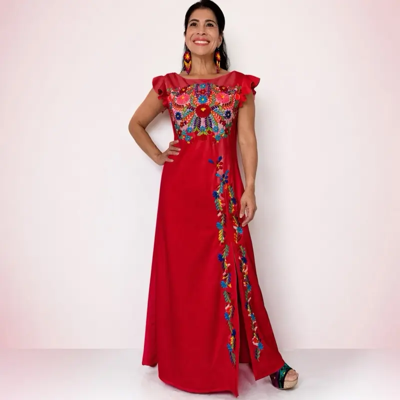 Reina - Mexican dress Handmade in Mexico Embroidered Dresses - vestido mexicano hecho a mano artesanal - elegante tradicional  Casual Traditional Elegance vestido hecho en Chiapas