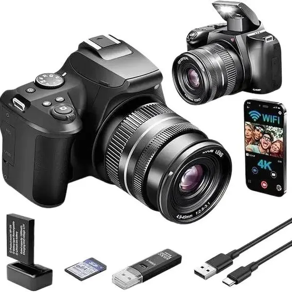 HD 4K 10X Optical ZoomDigital Camera with WiFi  64MP Autofocus Compact Camera for Photography & Vlogging Includes 32GB SD Card 2 Batteries USB Card Reader & Charging Stand Webcam for Live Streaming