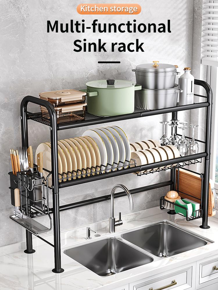 【Holiday Deals】MiAoli Over Sink Rack Kitchen Over The Sink Dish Drying Rack Organizer Large Space Saving Dish Drainer Countertop Dishes Rack On Counter Caddy Utensil Metal Organizer 1&2 Tiers