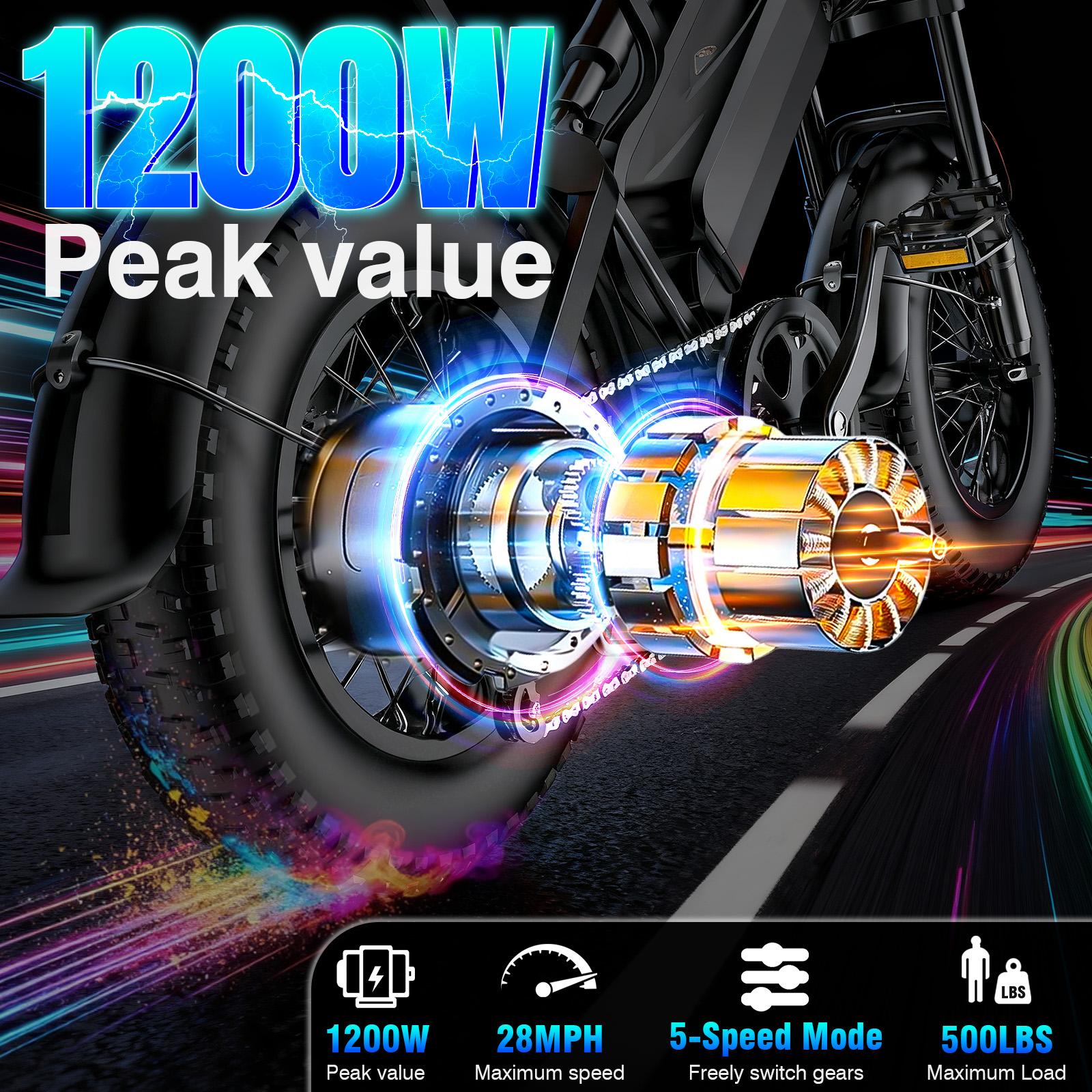 TERROSOR 1000w Adult Off-Road Electric Bike, Five-Speed Transmission, 16-Inch Wide Tires, 48v15ah Removable Battery, Front And Rear Dual Disc Brakes With Dual Spring Shock Absorbers ebike