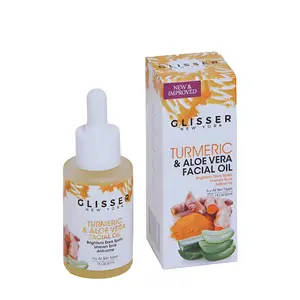 Glisser New York Turmeric & Aloe Vera Facial Oil - Brightening Saffron Serum with Jojoba & Lemon Peel for Skin Repair & Anti-Acne Benefits