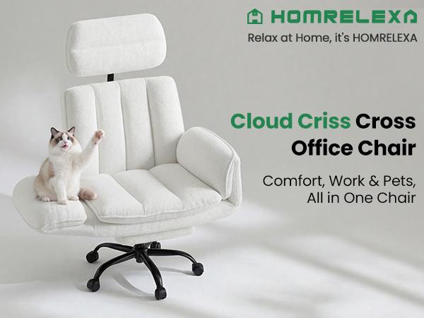 【New Arrival】Homrelexa Pet-Friendly Criss Cross Office Chair with Adjustable Armrests, Cloud Comfort Dual-Layer Memory Foam, 400lbs Capacity Ergonomic Desk Chair, Black/White/Pink