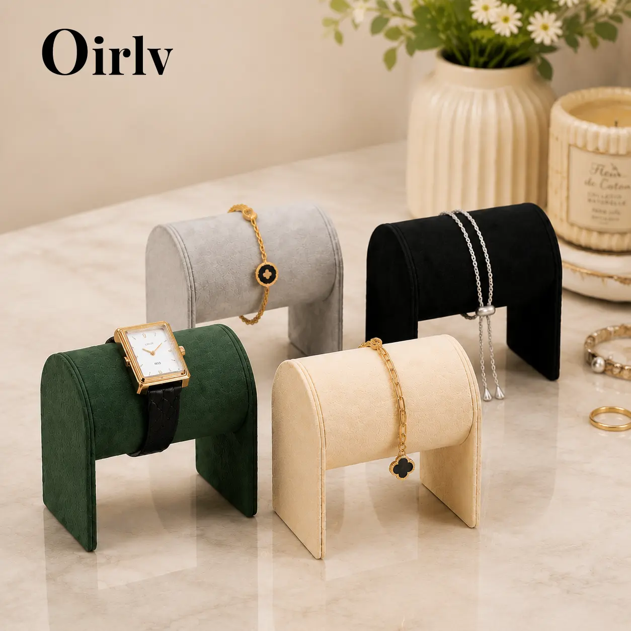 Oirlv Minimalist Arched Microfiber Single-Slot Watch Stand, Compact Bracelet Holder, Luxury Home Organizer, Ideal Gift for Watch Collectors