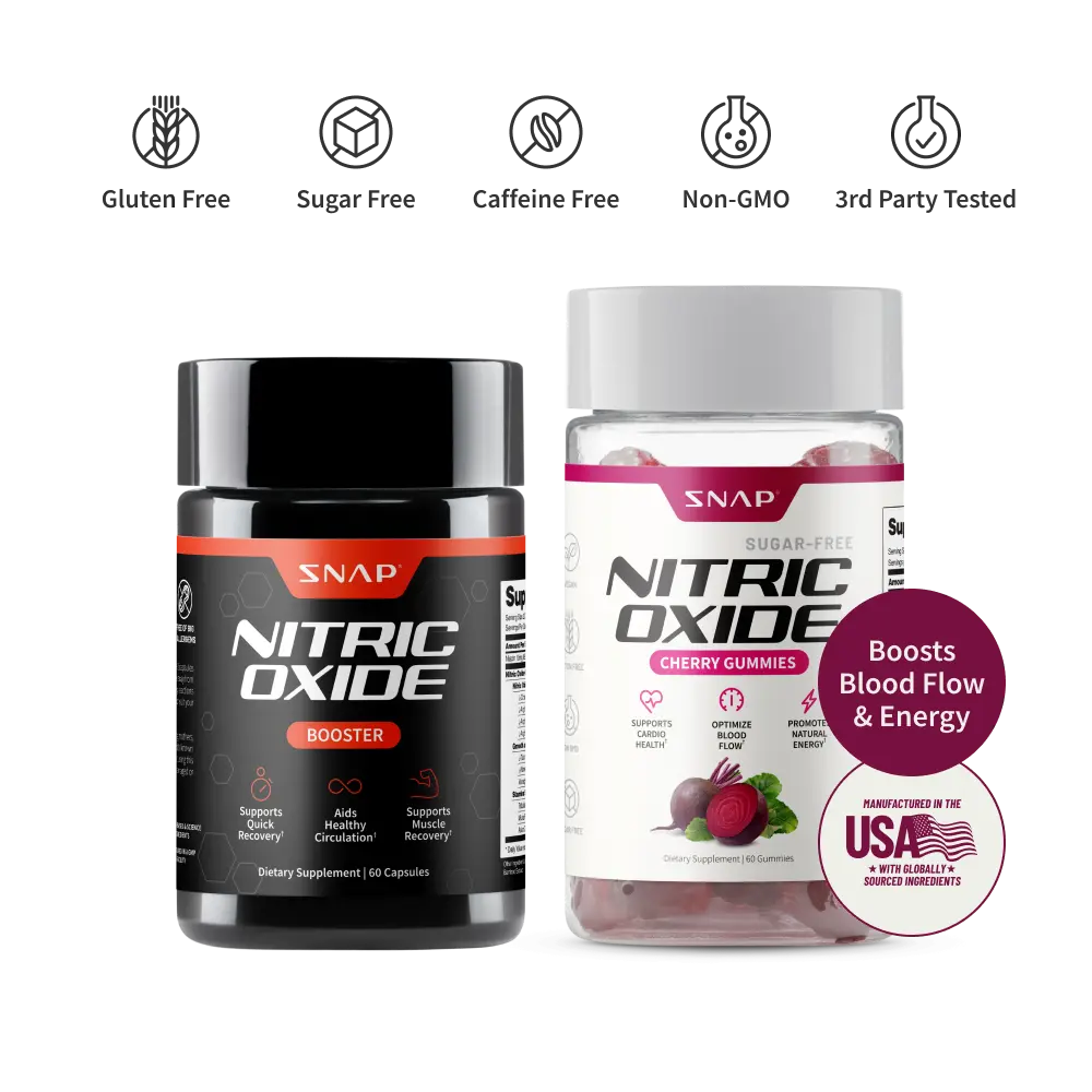 Snap Supplements - Nitric Oxide Booster 60ct + Cherry Flavor Nitric Oxide Gummies - Natural Supplement