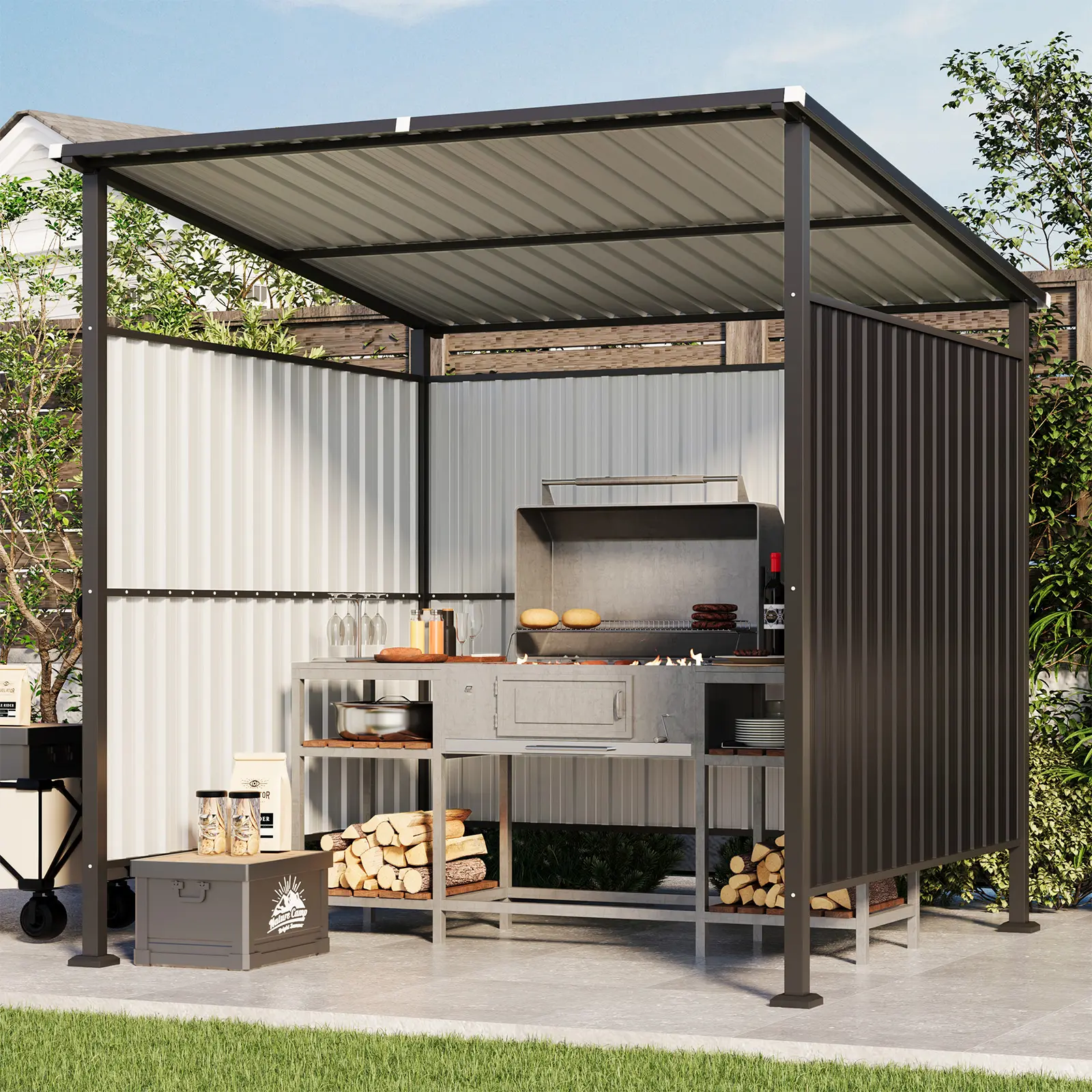 Aoxun 6x6FT Grill Gazebo - Metal Frame Weatherproof Functional BBQ Shelter Canopy, Outdoor Patio Awnings for Patios, Decks and Gatherings, Backyard Canopy, Fits Patios And Decks