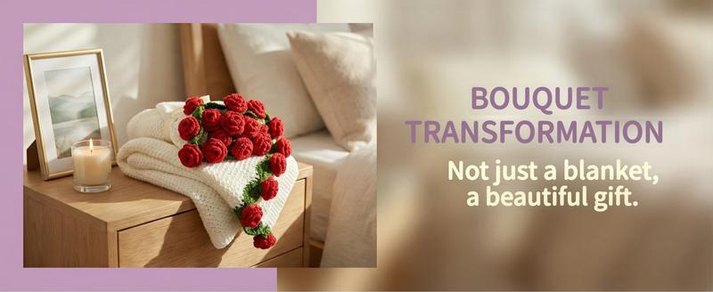 【Valentine's Day】Rose hand-woven blanket, pure handmade blanket, can be turned into a bouquet of roses blanket,a gift for the object, mother, elders, a special gift