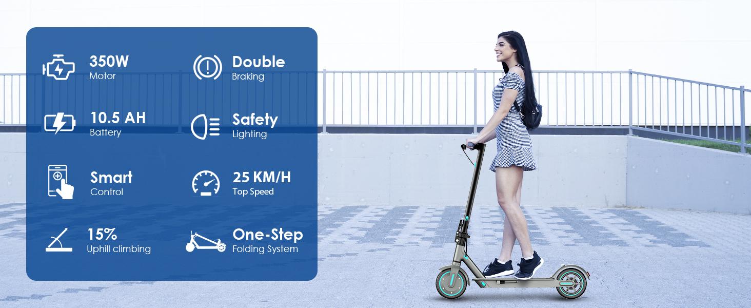 D8 Foldable Electric Scooter for Adults & Teens, 350W Motor, 19 MPH Top Speed, 15-18 Miles Range, 8.5" Solid Tires, APP Control, Portable Commuting Scooter