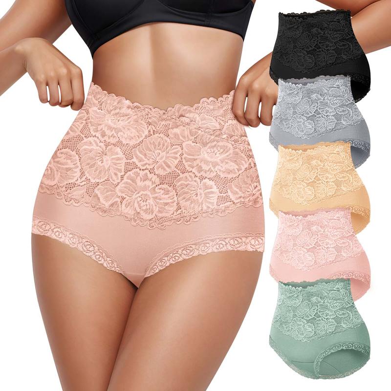 Morelect Cotton High Waist Panties for Women,5/7/10 Pcs Breathable Lace Trim Briefs,Soft Comfy Daily Wear,Elegant All Seasons Women's Underwear.