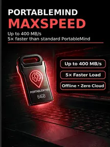 PortableMind MAX-SPEED Offline AI Workspace USB 128GB – 400mb/s Pre-Configured Local AI Tools (Firmware 1.4, Requires Compatible PC)