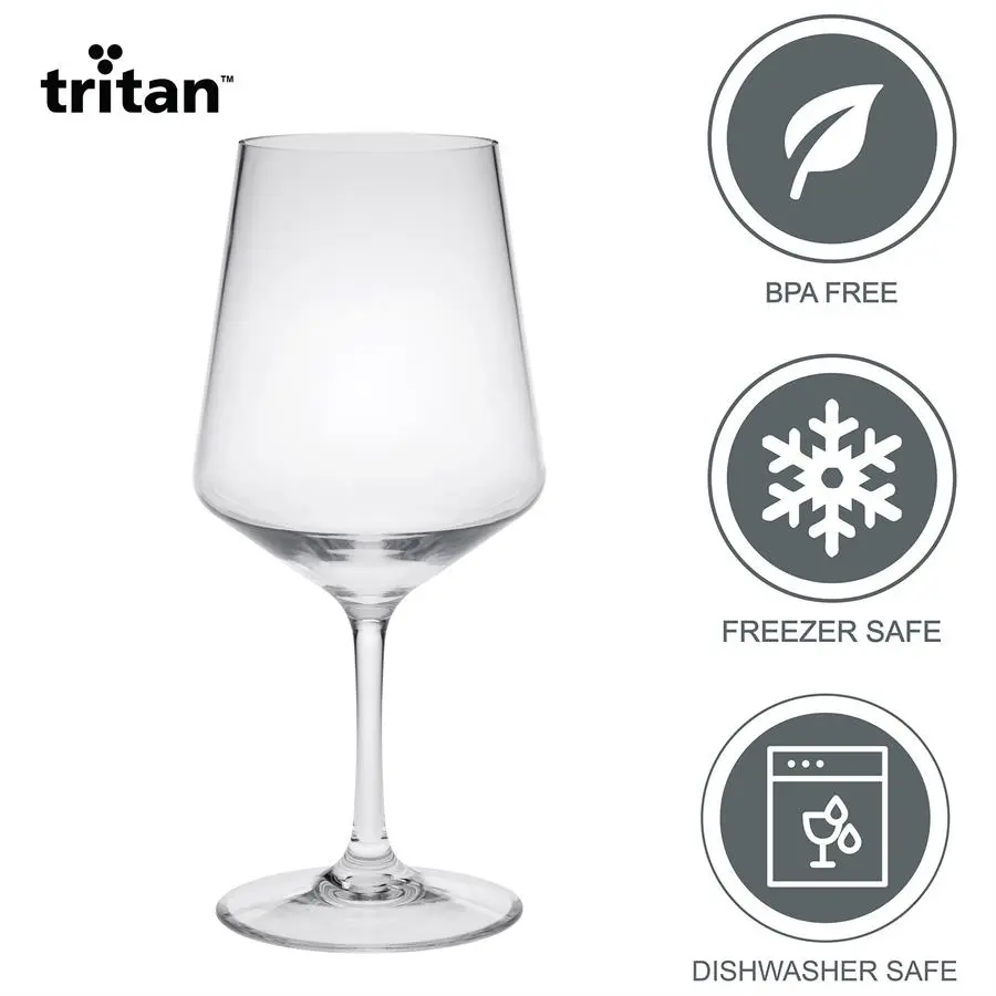 LeadingWare TRS-0752 BPA-Free Tritan Plastic Lexington 18oz Wine Glasses - Dishwasher-Safe 4-Piece Set, Solid, Cupped Bowl